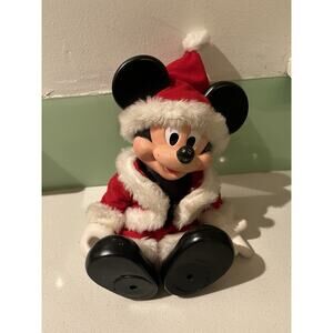 Vintage Mickey Mouse Santa Claus Doll Vinyl Arco Christmas Disney Red w/Fur 10"